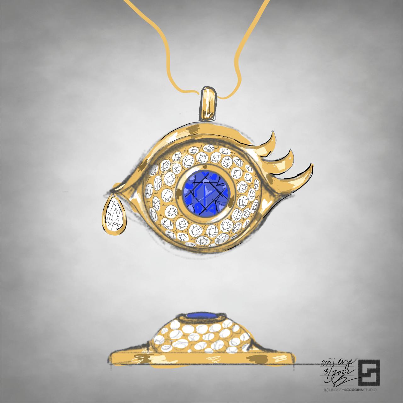 18k gold evil eye pendant with sapphire eye