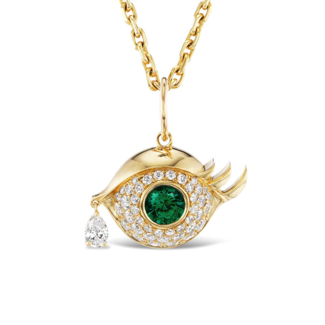 18k gold evil eye pendant with emerald eye