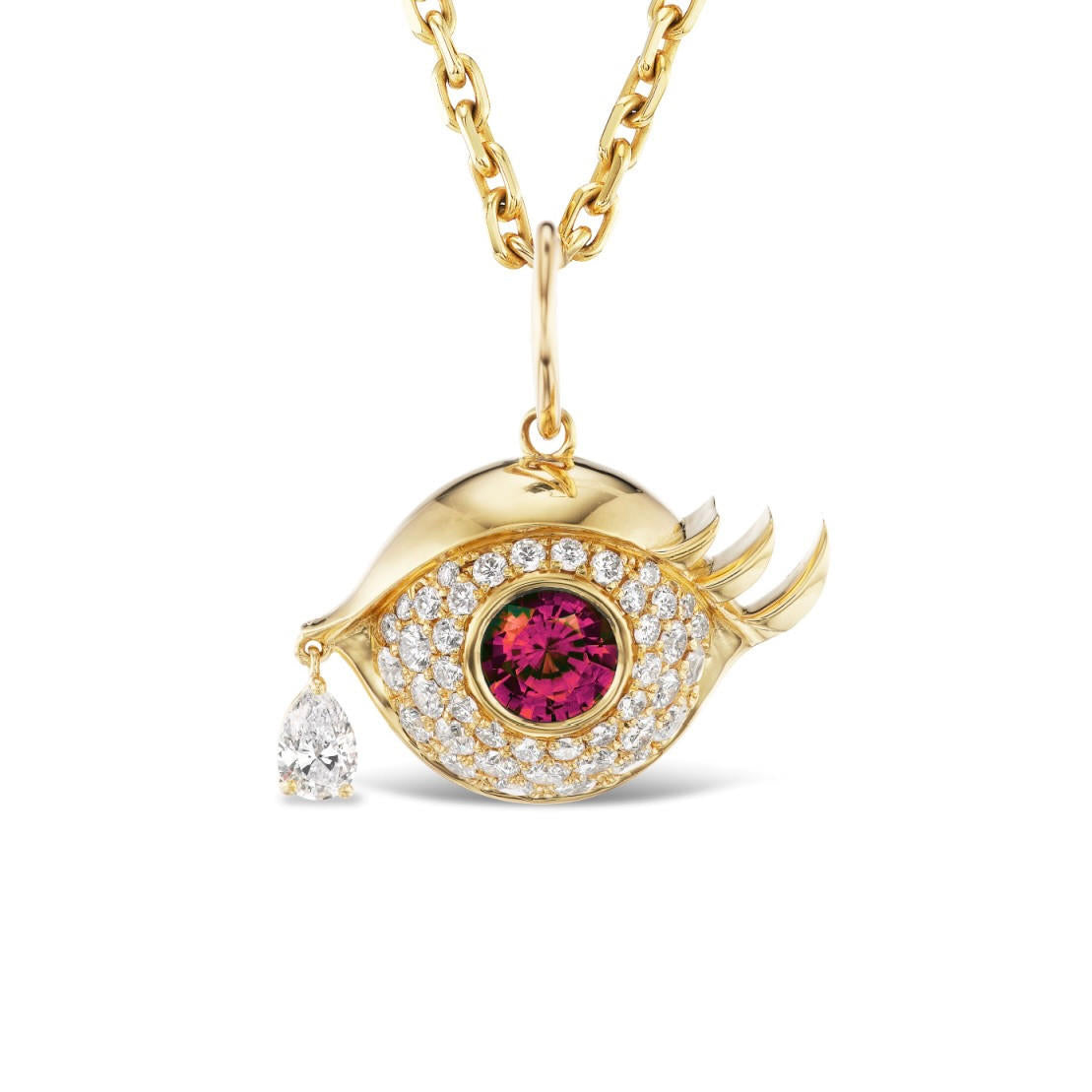 18k gold evil eye pendant with ruby eye