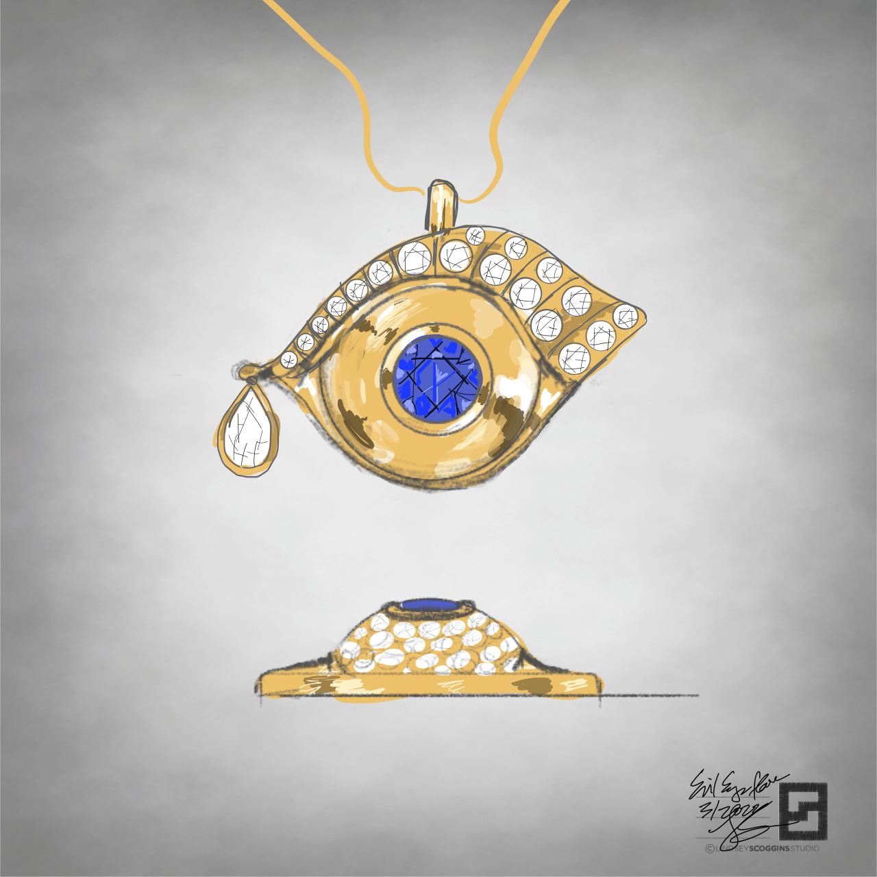 evil eye pendant necklace with tear and full lashes