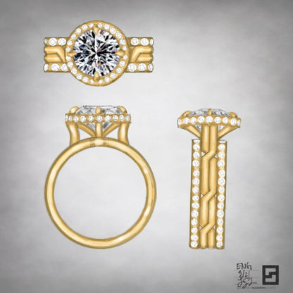 4 row twisting pave engagement ring ; thick band engagement ring