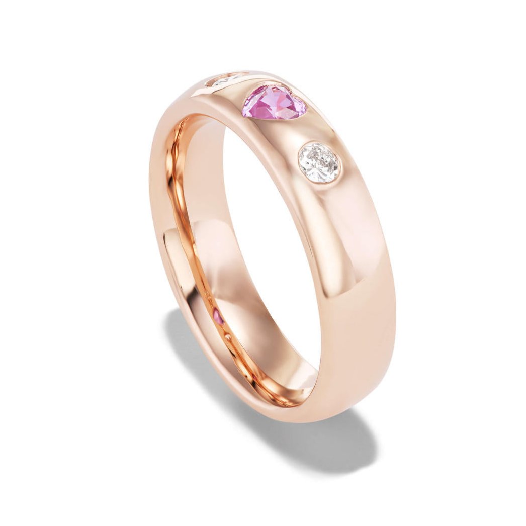 PINK HEART RING WITH DIAMOND ACCENTS