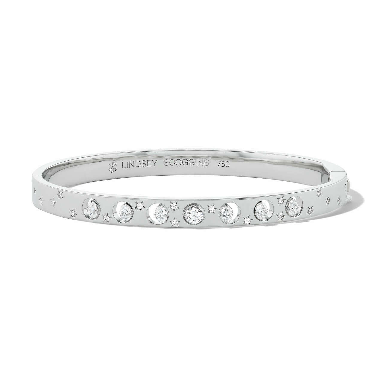 narrow moon phase bangle with diamonds