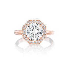 Round Halo Ring in rose gold with a thin band