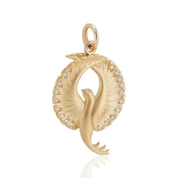 The PHOENIX diamond and gold pendant side view