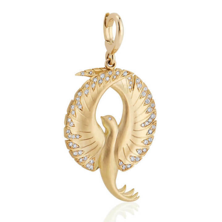 The PHOENIX diamond and gold pendant front view