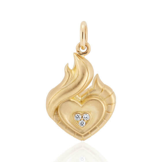 The FLAME diamond and gold pendant front view