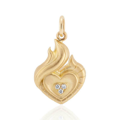 The FLAME diamond and gold pendant front view