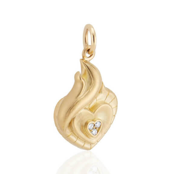 The FLAME diamond and gold pendant side view