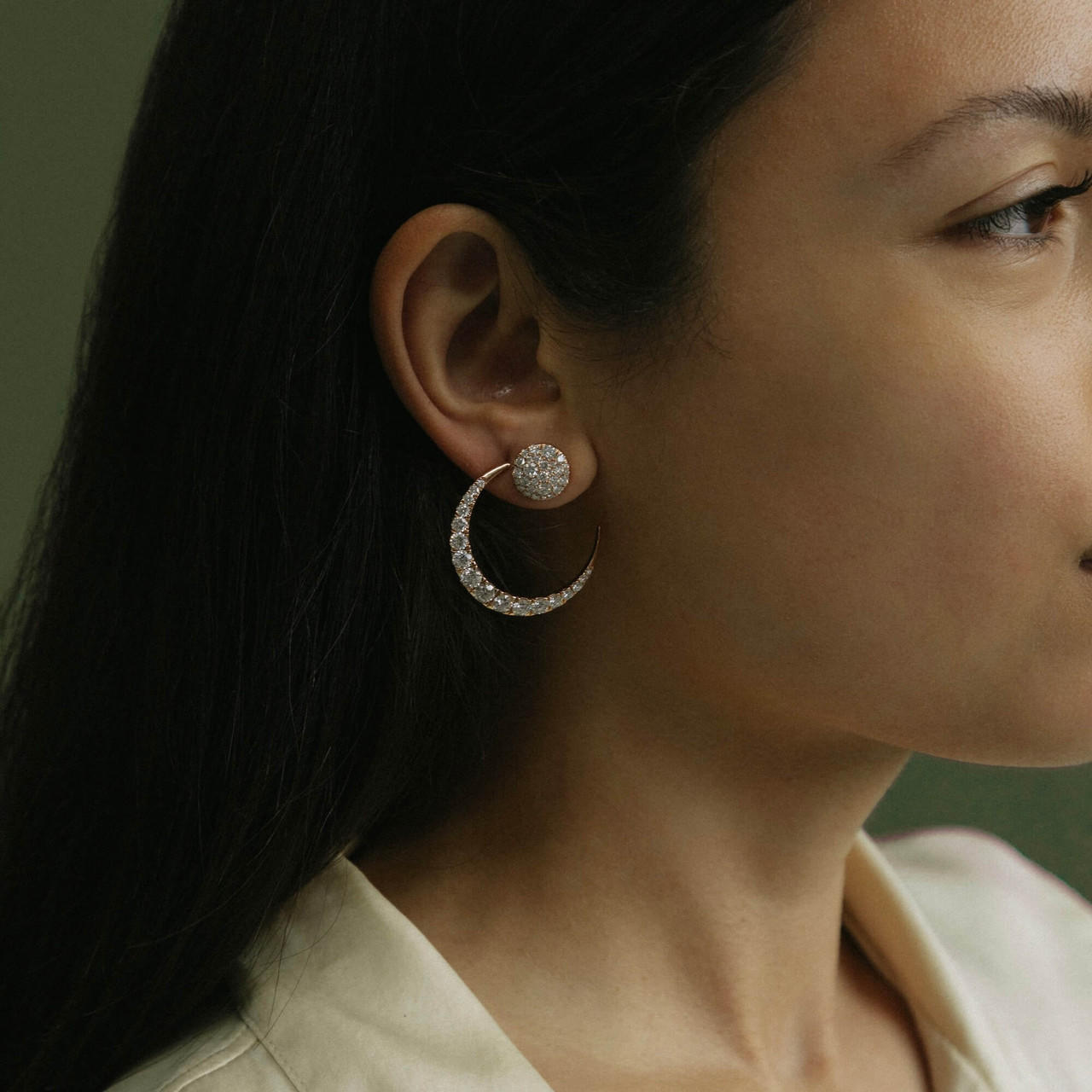 diamond full moon stud earrings