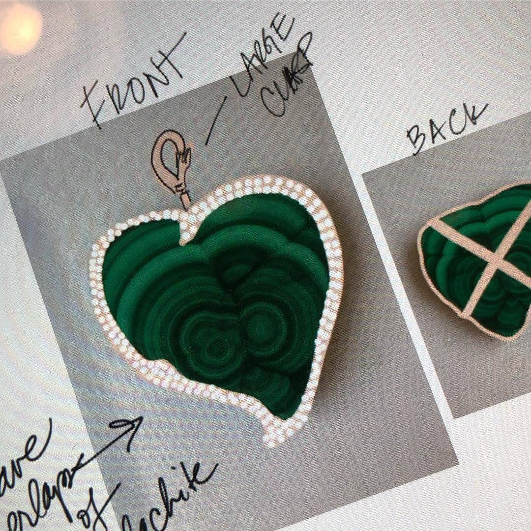 BESPOKE MALACHITE AND DIAMOND HEART PENDANT