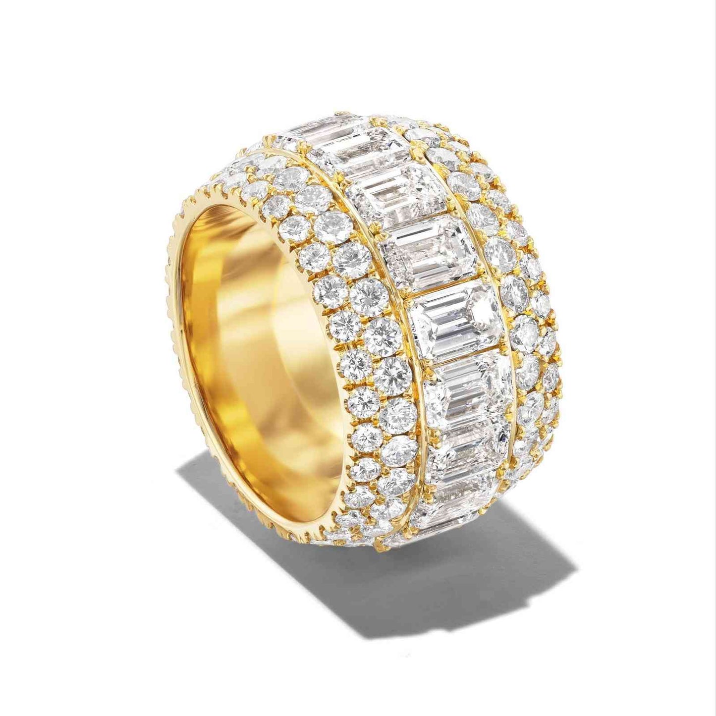 MEGA EMERALD CUT DIAMOND ETERNITY BAND WITH PAVÉ DIAMOND ROWS