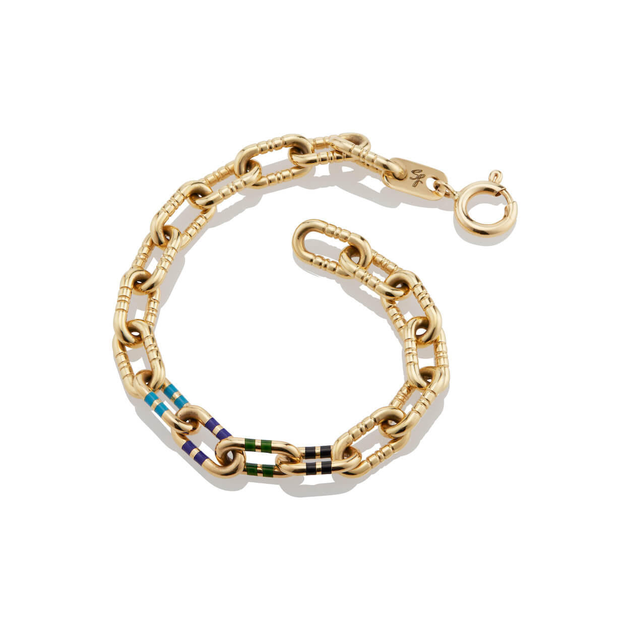 mega capsule link bracelet in 18k gold with enamel stripes; enamel chain link bracelet