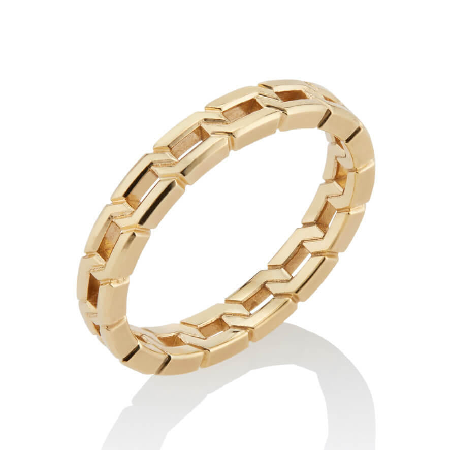 mini 16 gold chain link ring in 18k yellow gold