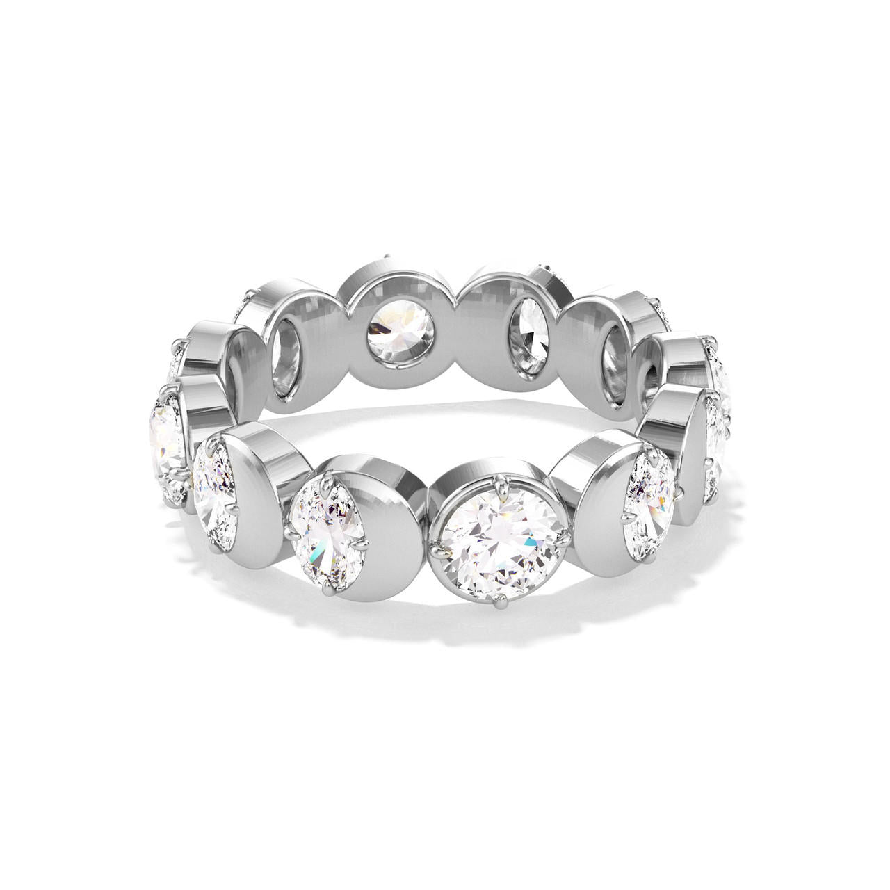 Diamond moon ring with round and ovals diamonds in platinum