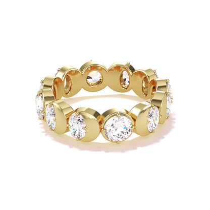 Diamond moon ring with round and ovals diamonds in yellow gold