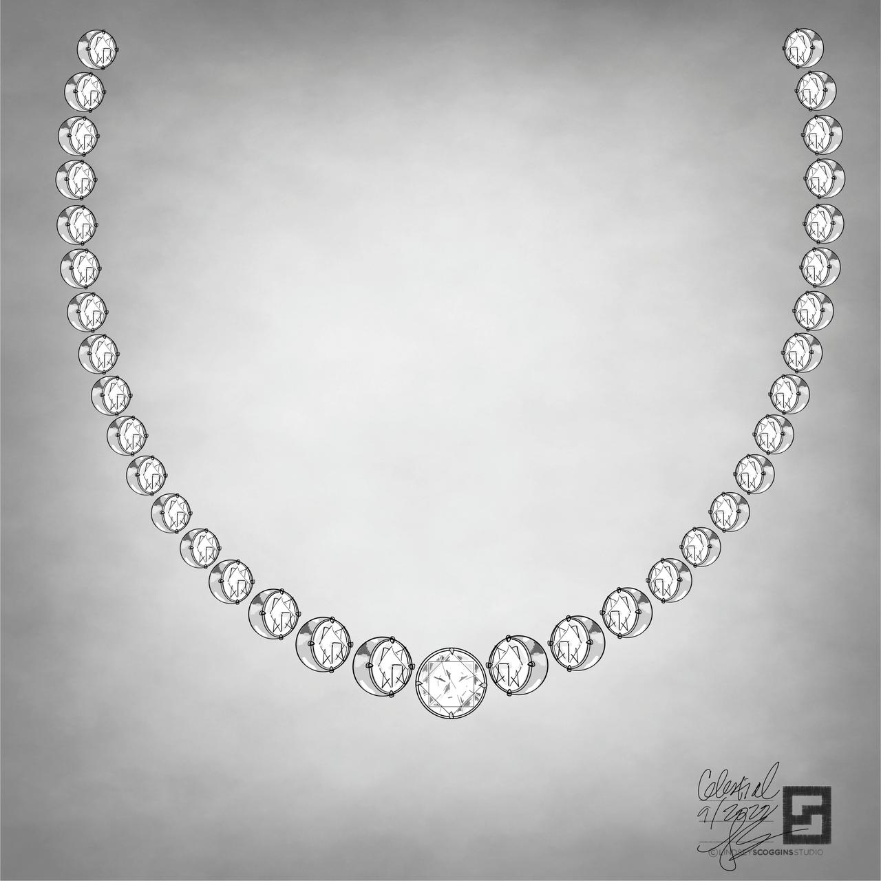 moon phase necklace with diamond riviera setting