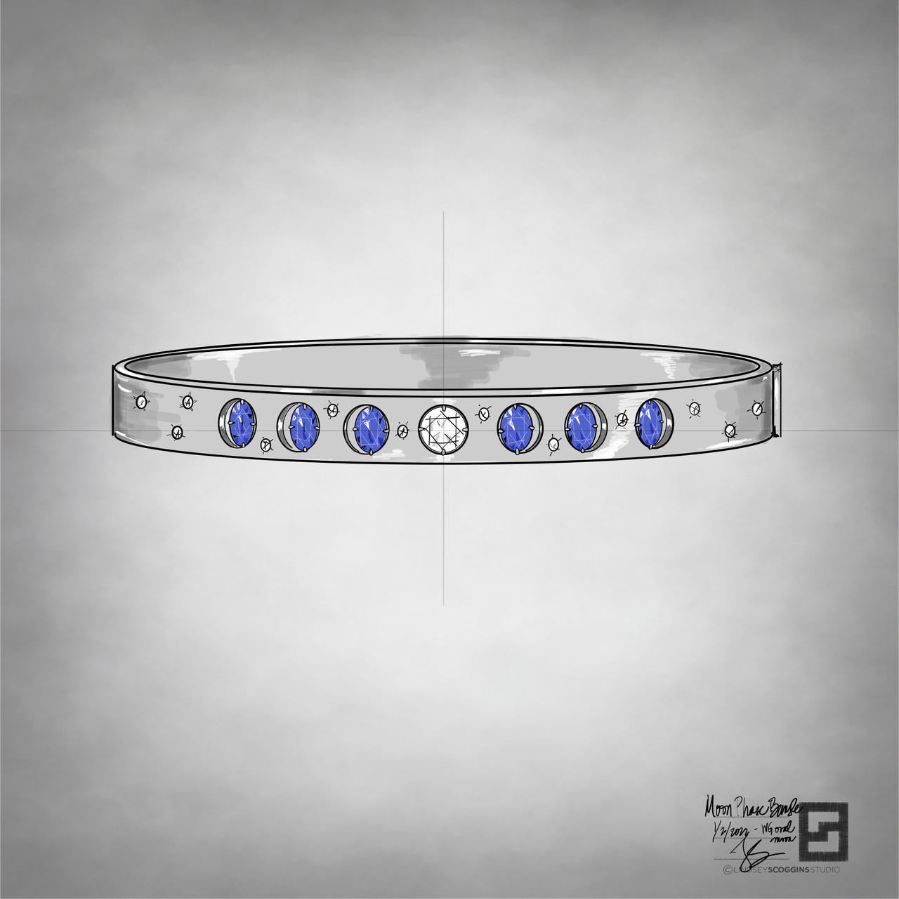 Moon and Stars Bracelet with Sapphires and Diamonds