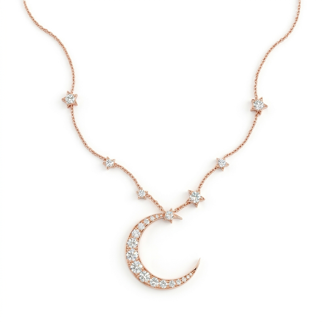 MOON AND STARS PENDANT NECKLACE