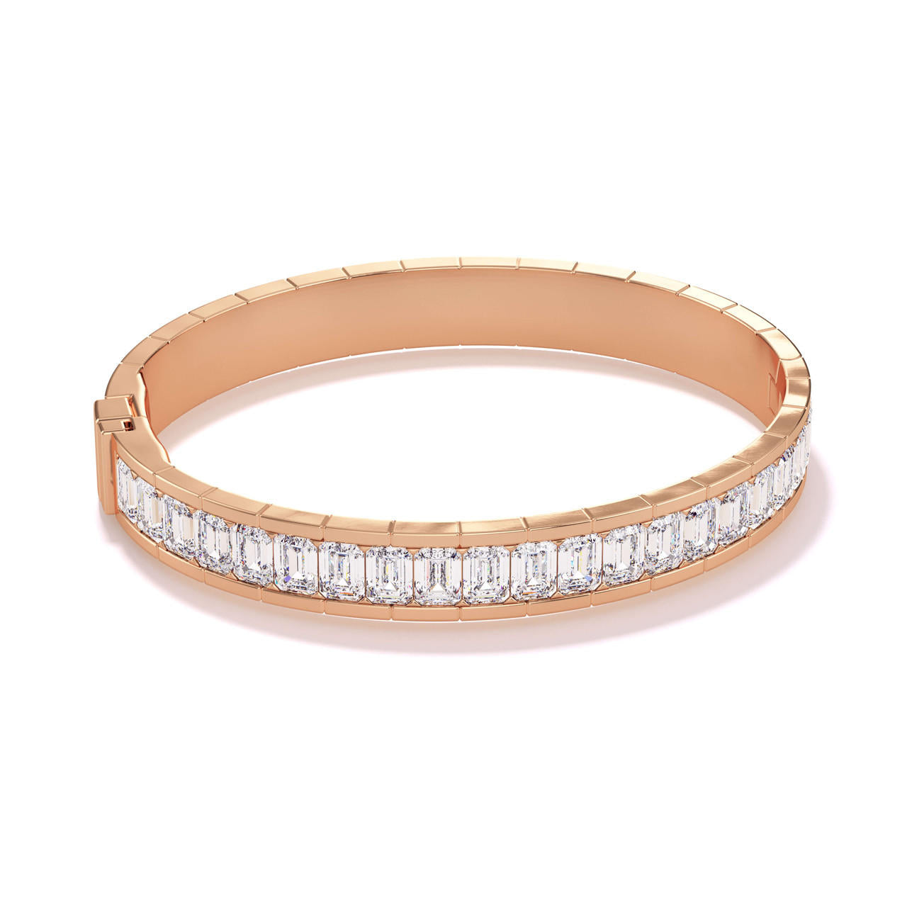 Note to Self emerald cut diamond bangle in 18k rose gold