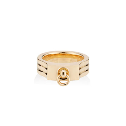 18k gold pinky ring with jump ring detail in yellow gold front view