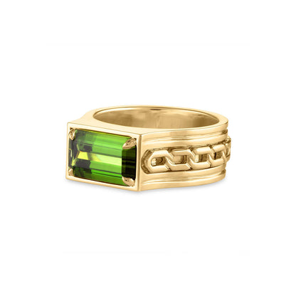 green tourmaline Oath cuff ring in a gypsy setting