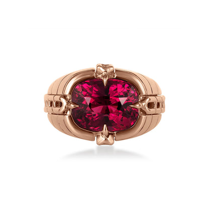 Oath Gypsy Link Ring with rubellite side view; gypsy ring