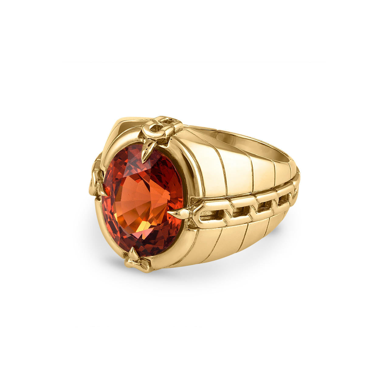 Oath Gypsy Link Ring with spessartite garnet side view; gypsy ring