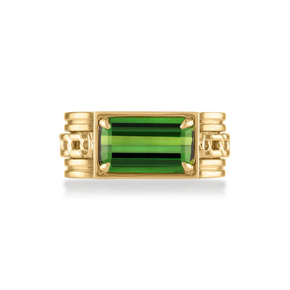 green tourmaline Oath cuff ring in a gypsy setting