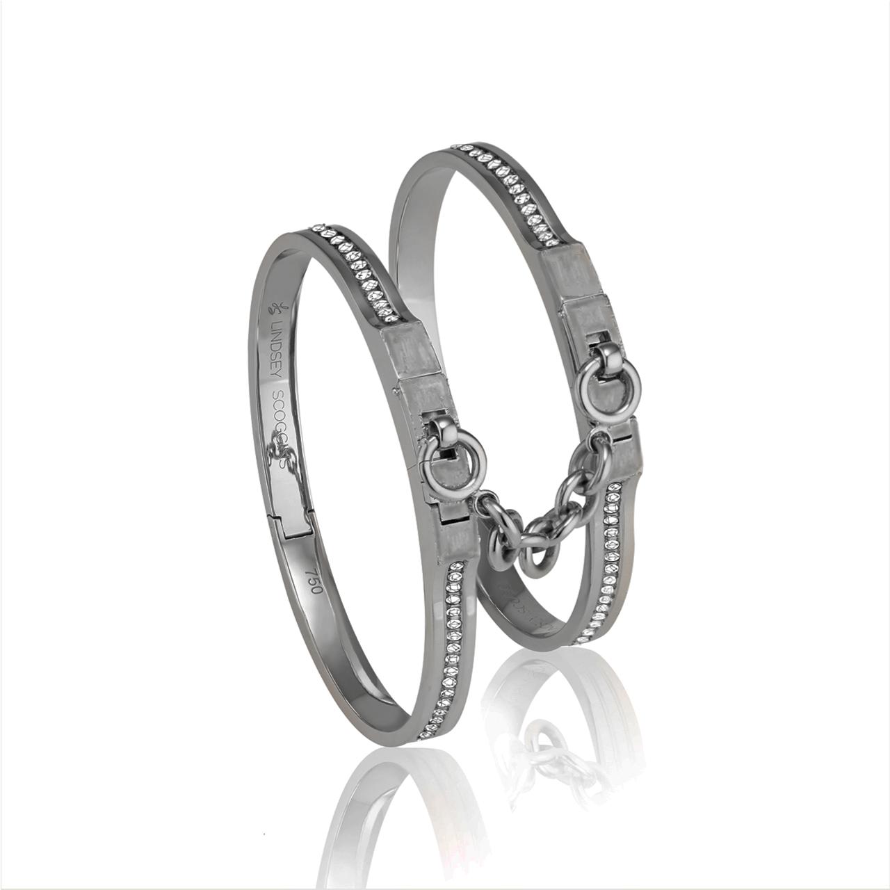 oath double cuff bracelets in white gold with black rhodium with pave diamond row; pave diamond cuff bracelets