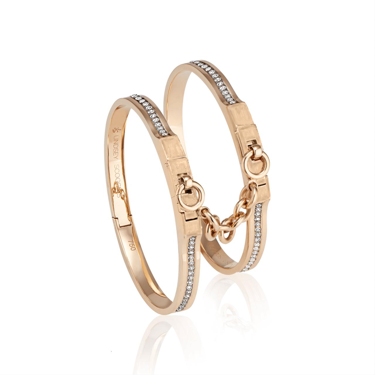 oath double cuff bracelets in rose gold with pave diamond row; pave diamond cuff bracelets