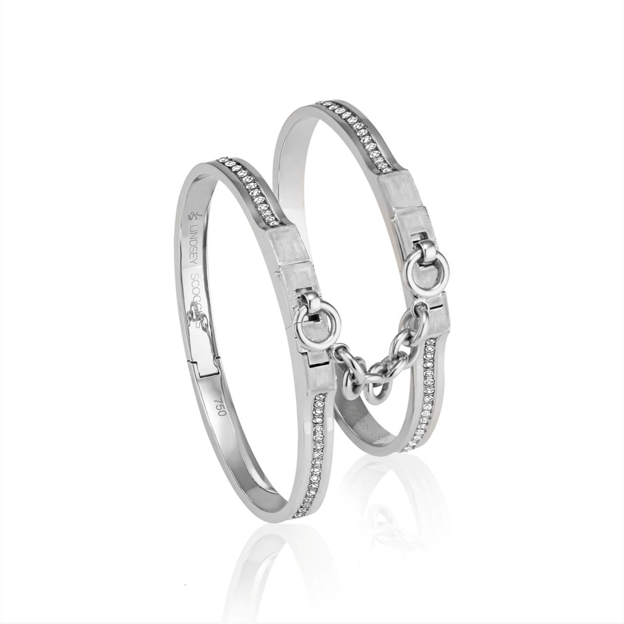 oath double cuff bracelets in white gold with pave diamond row; pave diamond cuff bracelets