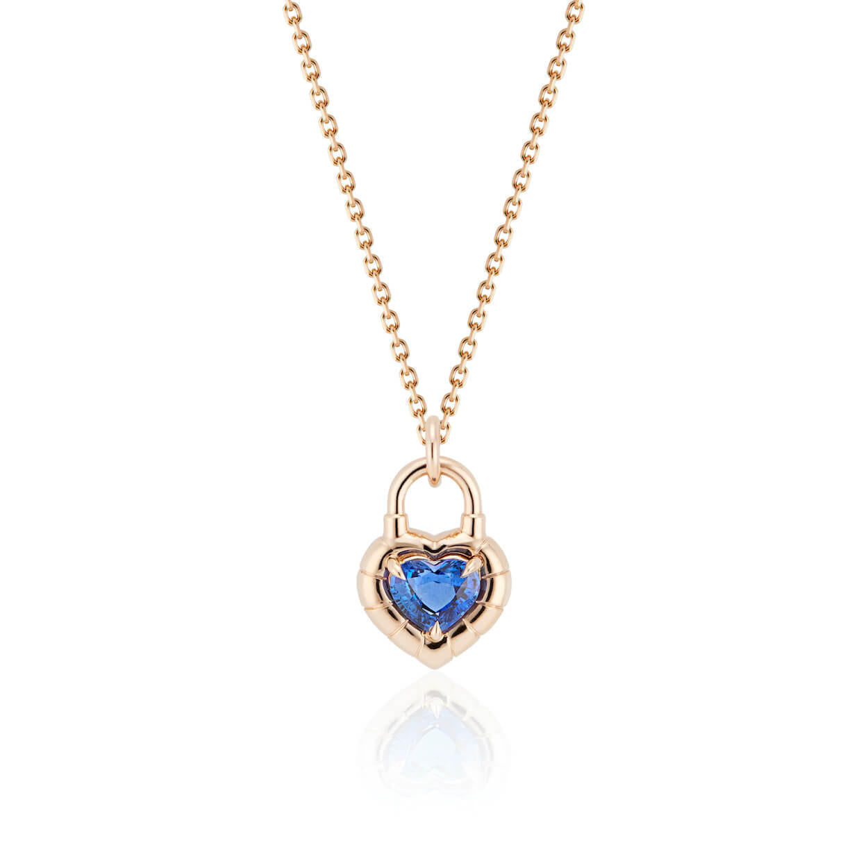 heart shaped sapphire solitaire padlock pendant