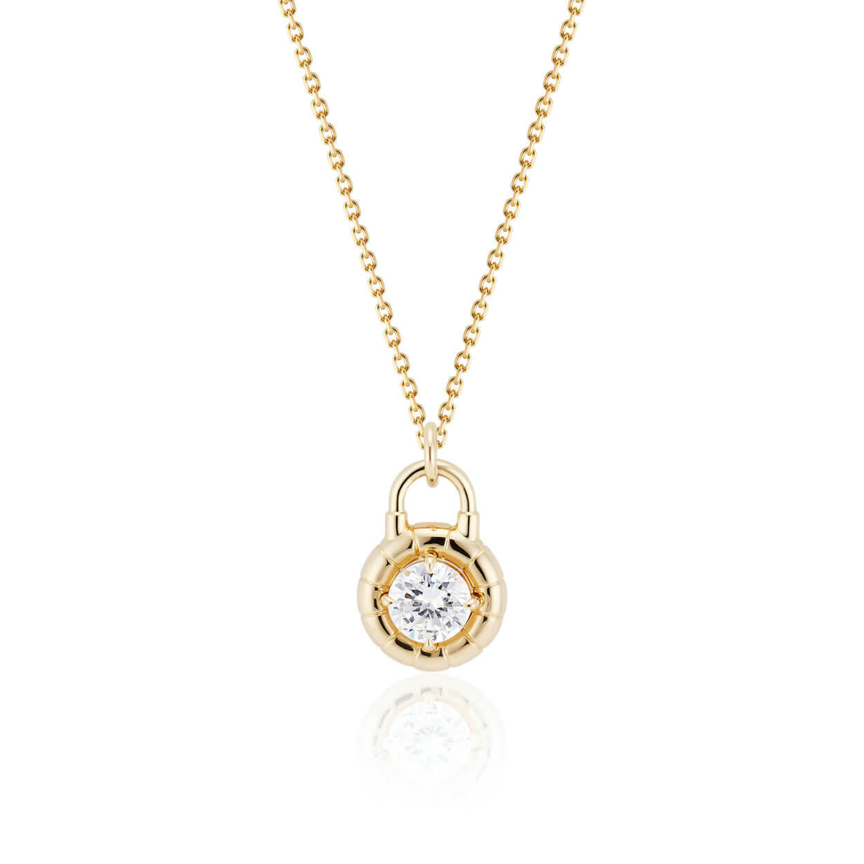 round cut diamond solitaire pendant in 18k gold front view