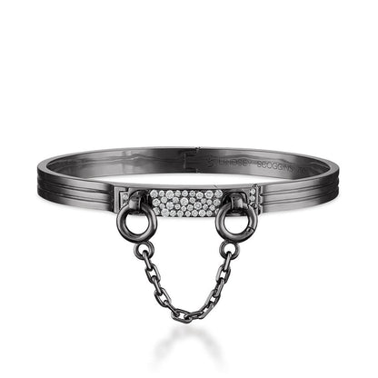 Oath single cuff with pave latch in white gold with black rhodium plating