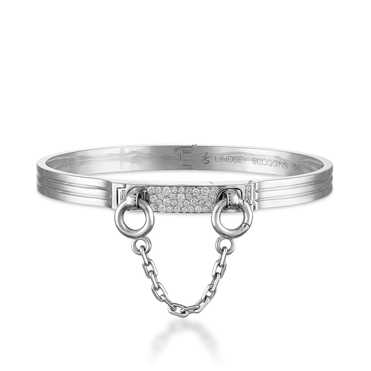 Oath single cuff with pave latch in white gold