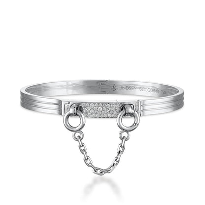 Oath single cuff with pave latch in white gold