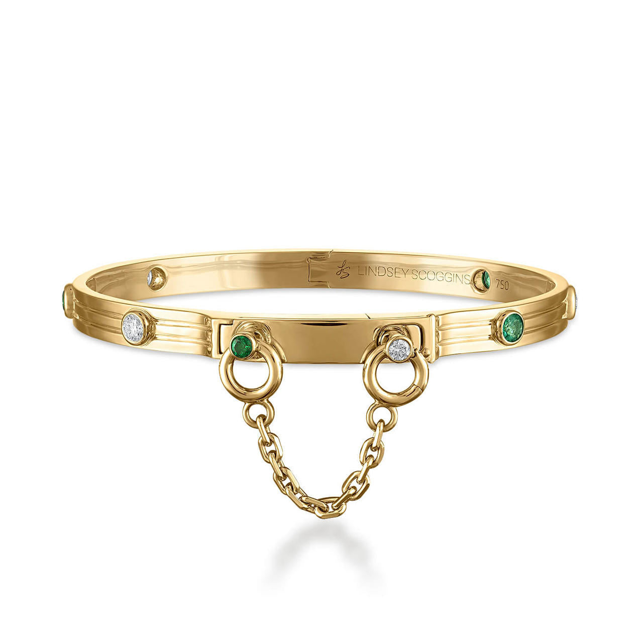 oath single cuff with bezel set diamonds and emeralds
