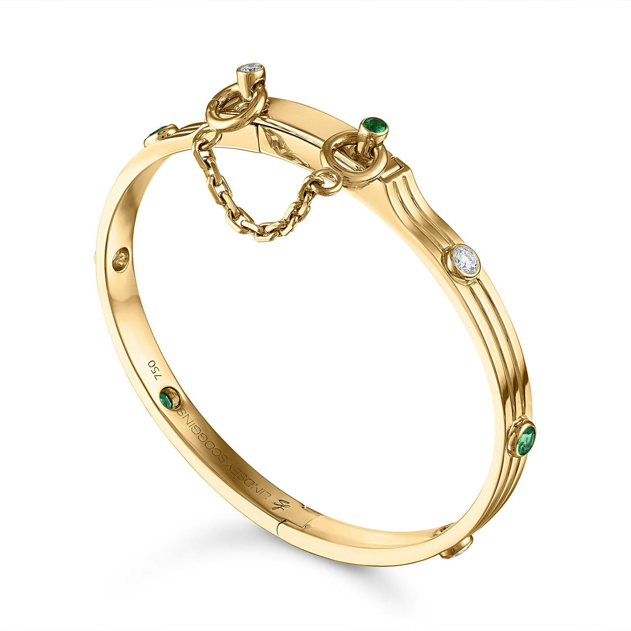 Oath single cuff with emerald and diamond bezels in 18k yellow gold
