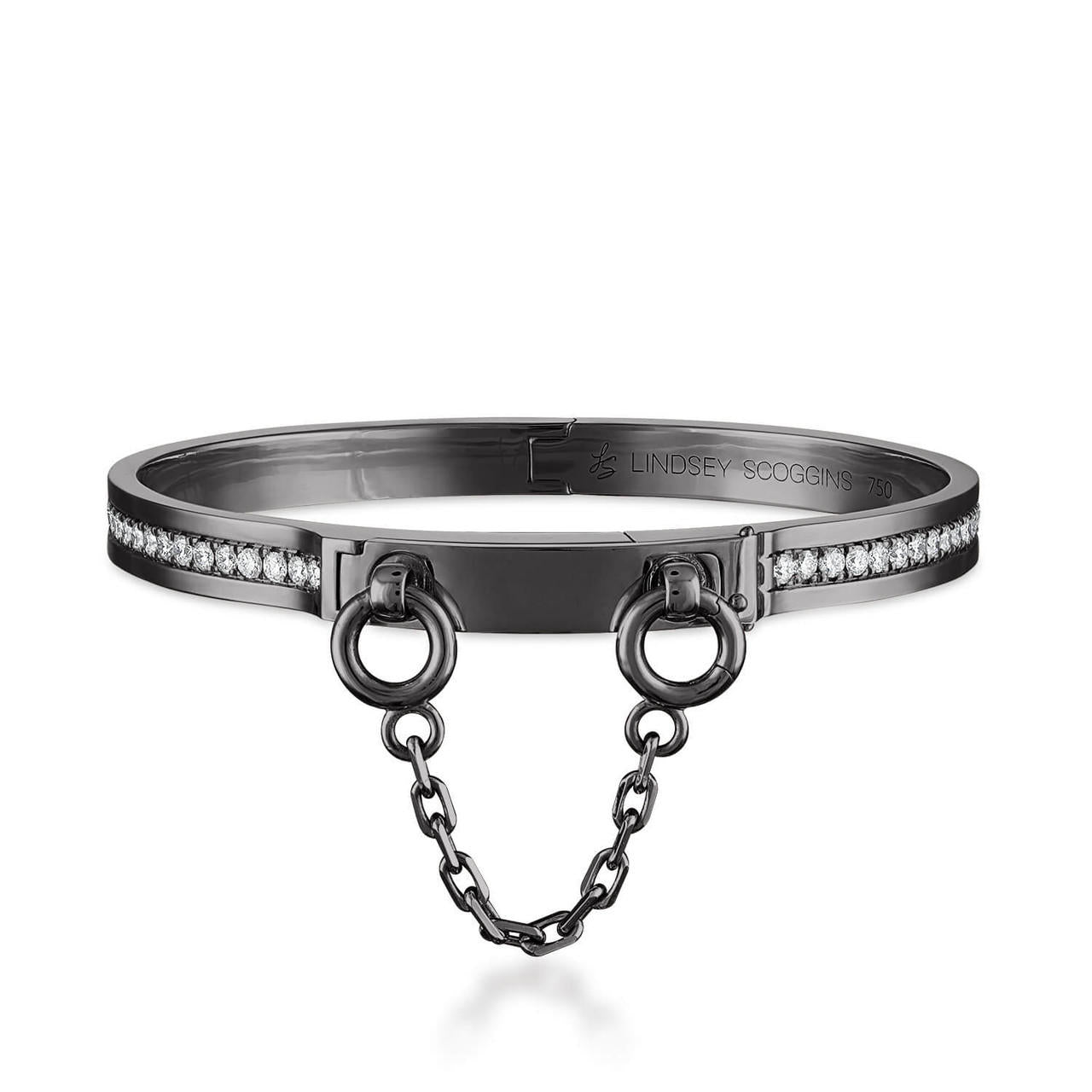 oath single cuff in white gold with black rhodium with pave diamond row; pave diamond bracelet