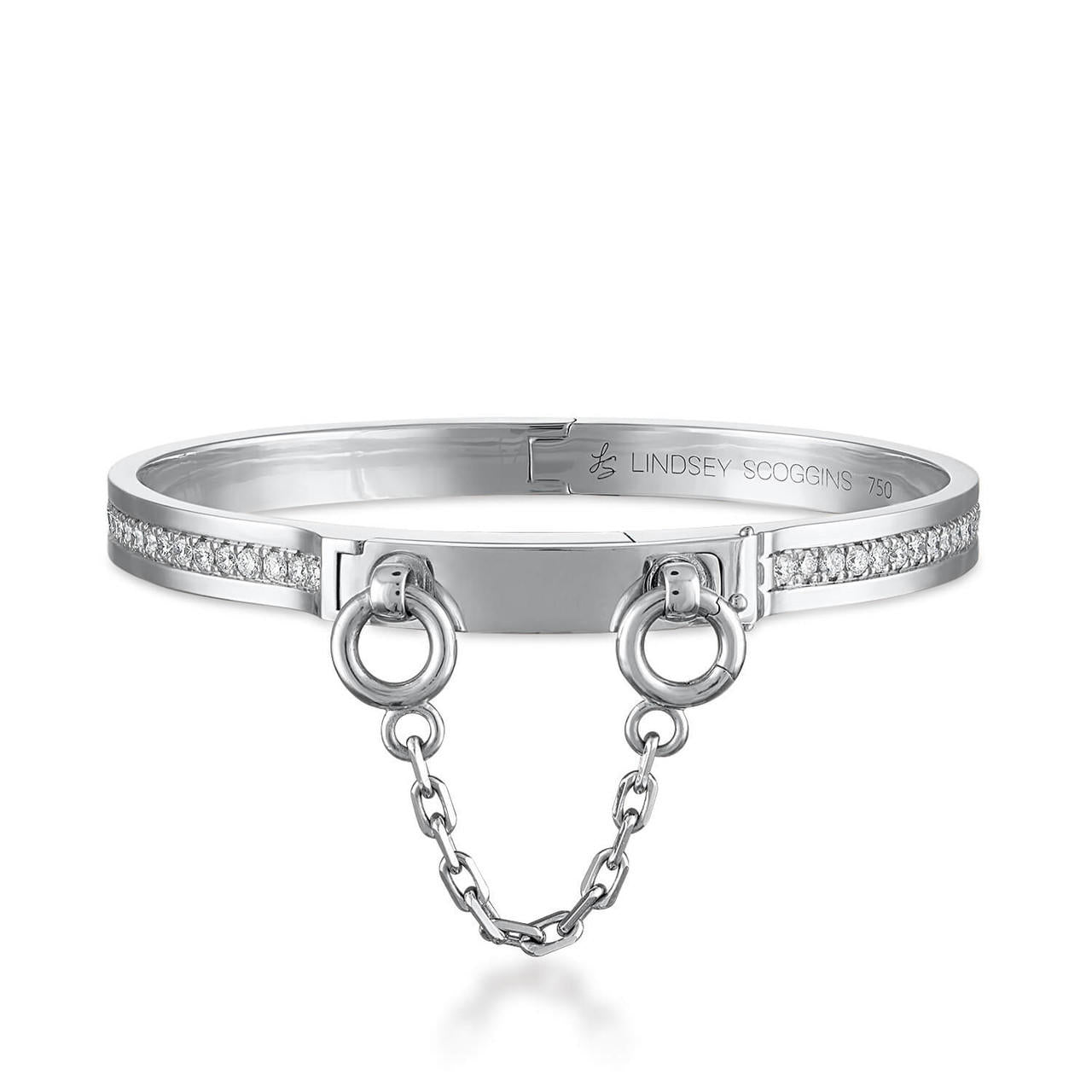 oath single cuff in white gold with pave diamond row; pave diamond bracelet