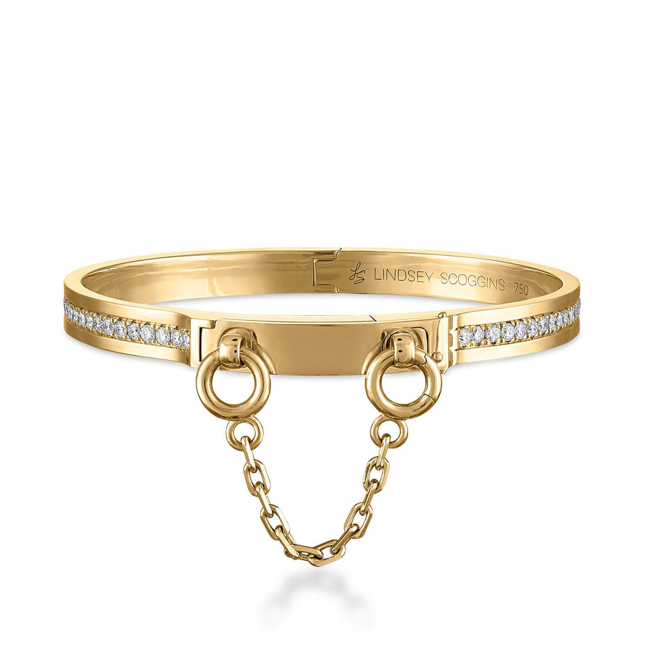 oath single cuff in yellow gold with pave diamond row; pave diamond bracelet