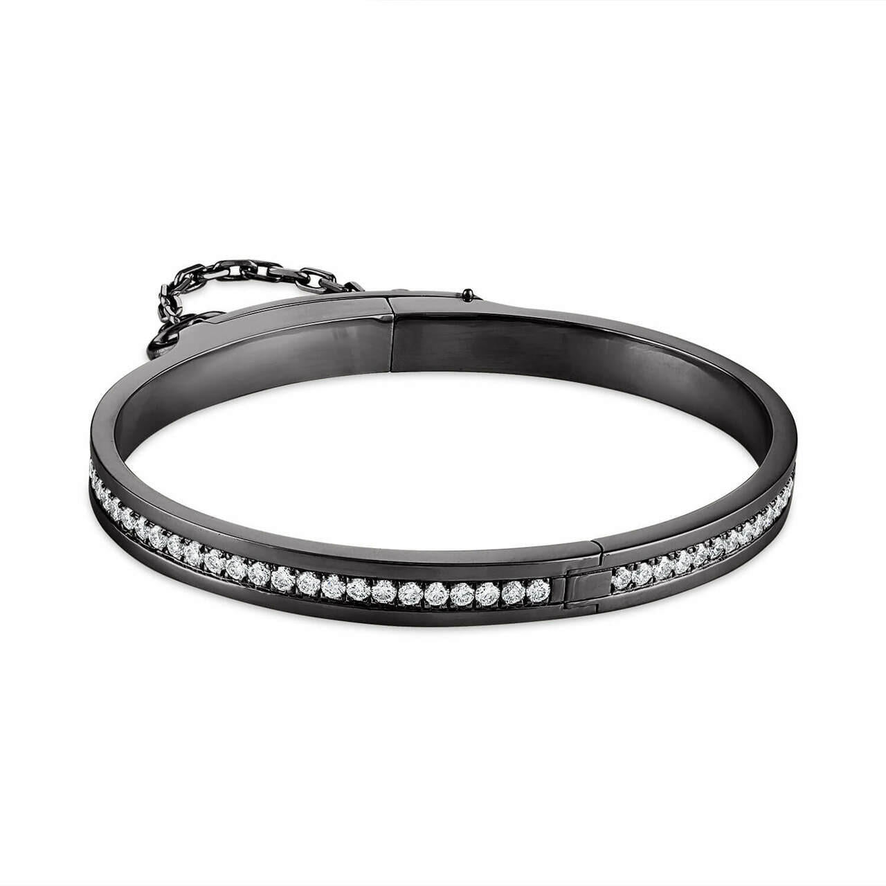oath single cuff in white gold with black rhodium with pave diamond row; pave diamond bracelet