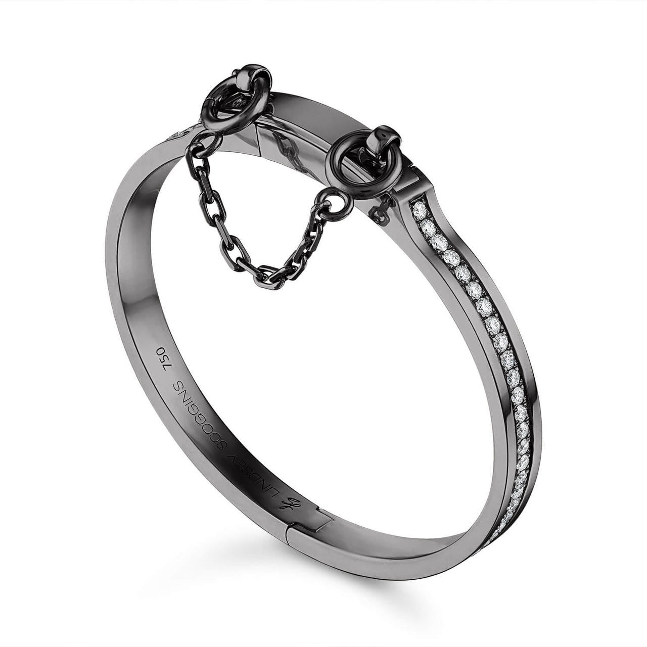 oath single cuff in white gold with black rhodium with pave diamond row; pave diamond bracelet