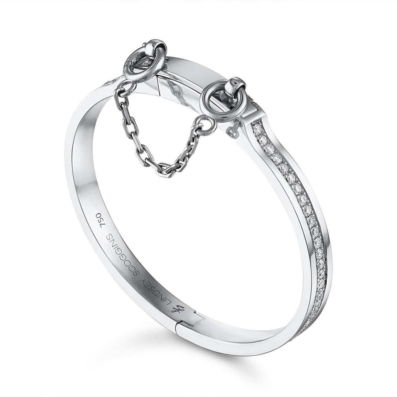 oath single cuff in white gold with pave diamond row; pave diamond bracelet