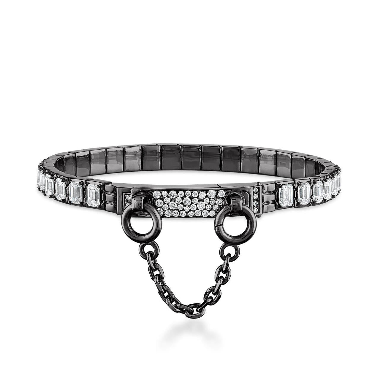 Oath emerald cut diamond tennis bracelet in blackened white gold