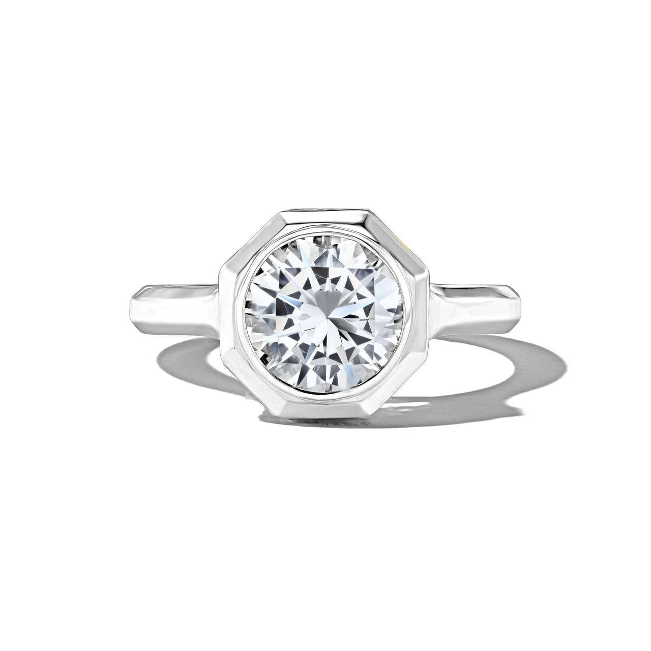 Shield -Ocatgon-Bezel- Set-Round-Diamond-Engagement-Ring
