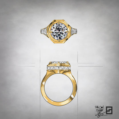 Octagon Bezel Baguette Frame Engagement Ring