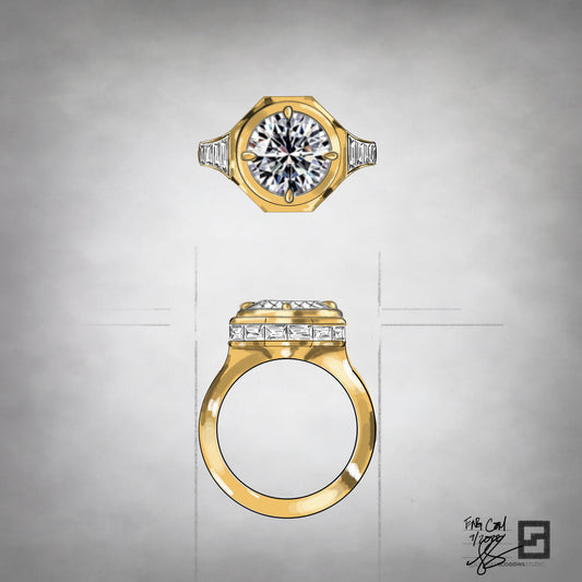 Octagon Bezel Baguette Frame Engagement Ring