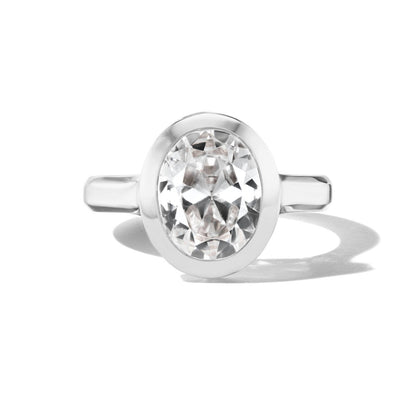 SHIELD BEZEL SET OVAL DIAMOND ENGAGEMENT RING IN PLATINUM